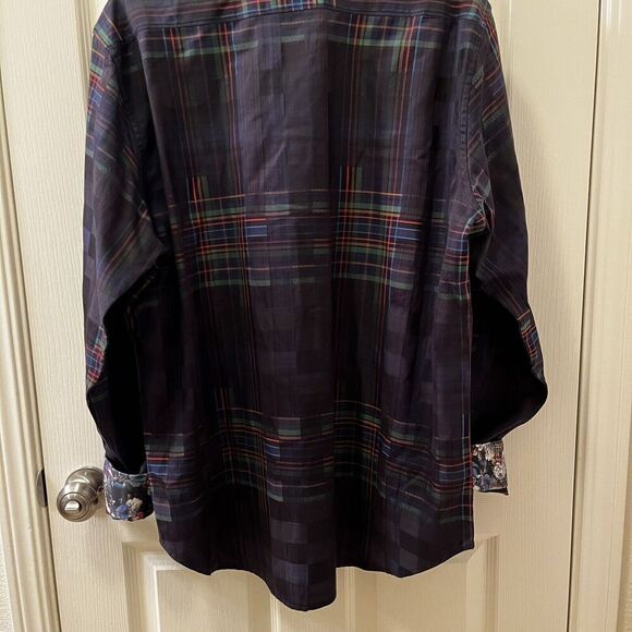 Robert Graham Rainbow Plaid Classic Fit Button Up Shirt Floral Contrast Cuffs XL - Picture 14 of 14